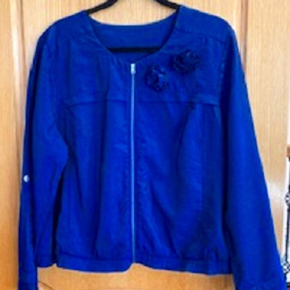 Simply Chloe Dao Full Zip Bomber Style Jacket Chambray Blue XL